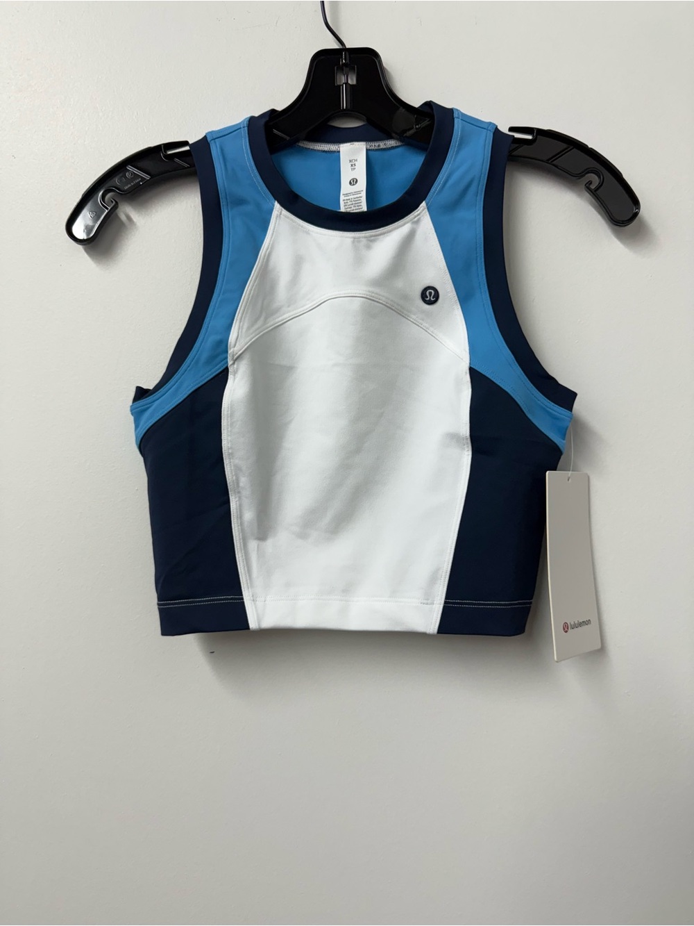 LuluLemon Court Champ High-Neck Tennis Tank in White/Ocean Wave/Club Blue